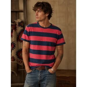 Ralph Lauren RRL Men’s T-Shirt Striped Double RL Vintage Cotton Pink Large